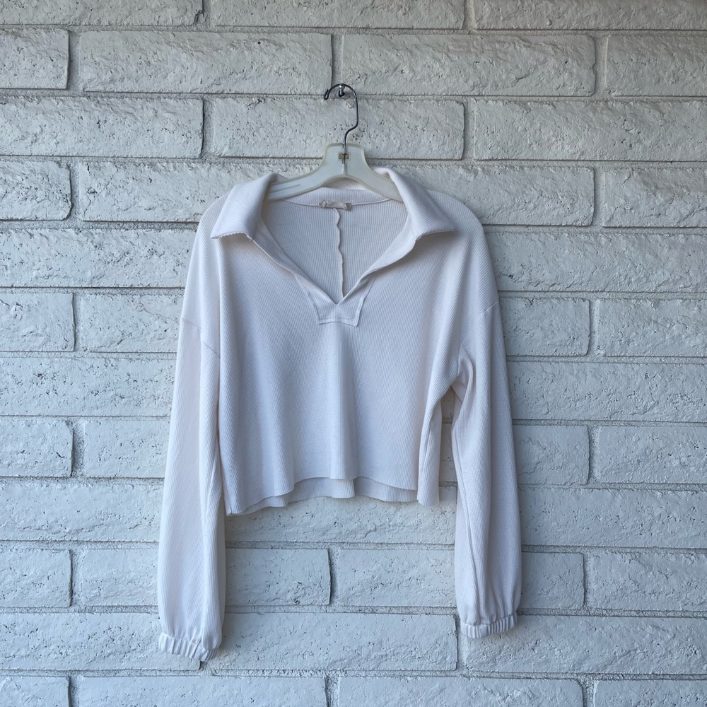 Altar’d State - Off-White Loose White Long Sleeved Top with Collar
